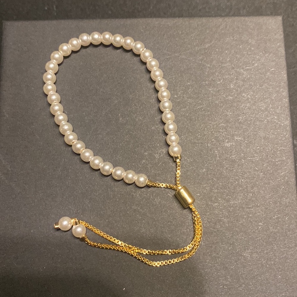 18K GOLD FILLED PEARL ADJUSTABLE BRACELET 3MM - Picture 1 of 3
